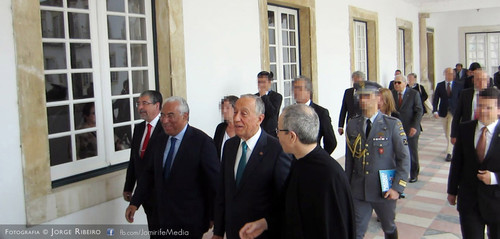 Marcelo Rebelo de Sousa - Presidente da República, António Costa - Primeiro-ministro, João Gabriel Silva - Magnífico Reitor da Universidade de Coimbra, Manuel Machado - Presidente da Camara Municipal de Coimbra, no Doutoramento Honoris Causa de António Guterres pela Universidade de Coimbra